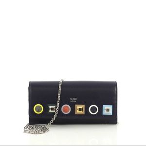 Fendi Continental Wallet on Chain Studded Leather